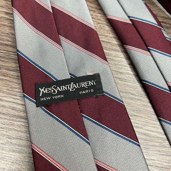 Yves Saint Laurent Maroon, Grey, Pink & Blue Stripe Tie - Picture 3 of 4